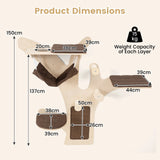 Wall-Mounted Cat Tower Furniture with Scratching Posts-Brown