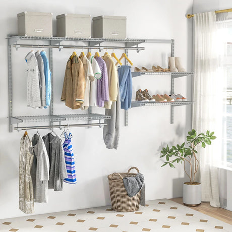 3 to 6 Feet Wall-Mounted Closet System Organizer Kit with Hang Rod-Gray