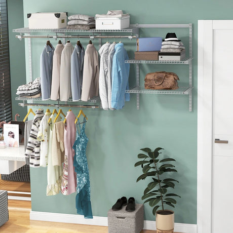 3 to 6 Feet Wall-Mounted Closet System Organizer Kit with Hang Rod-Gray