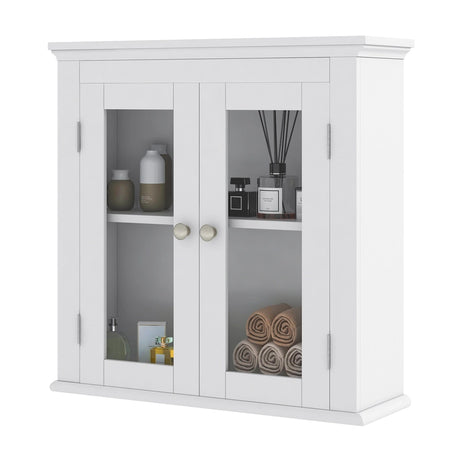 Wall Mounted Door Cabinet with 3-Level Adjustable Shelf-White