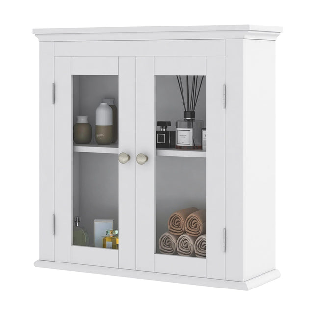 Wall Mounted Door Cabinet with 3-Level Adjustable Shelf-White