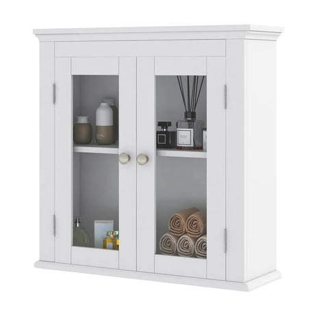 Wall Mounted Door Cabinet with 3-Level Adjustable Shelf-White