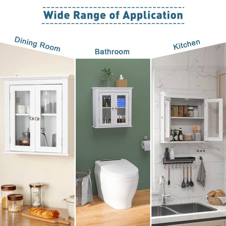 Wall Mounted Door Cabinet with 3-Level Adjustable Shelf-White