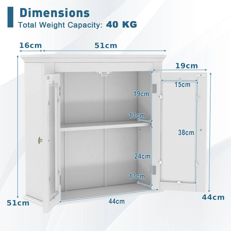 Wall Mounted Door Cabinet with 3-Level Adjustable Shelf-White