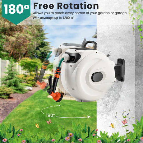 Garden hose reel with wall bracket 180  rotating bracket 1/2 inch 30m + 2m