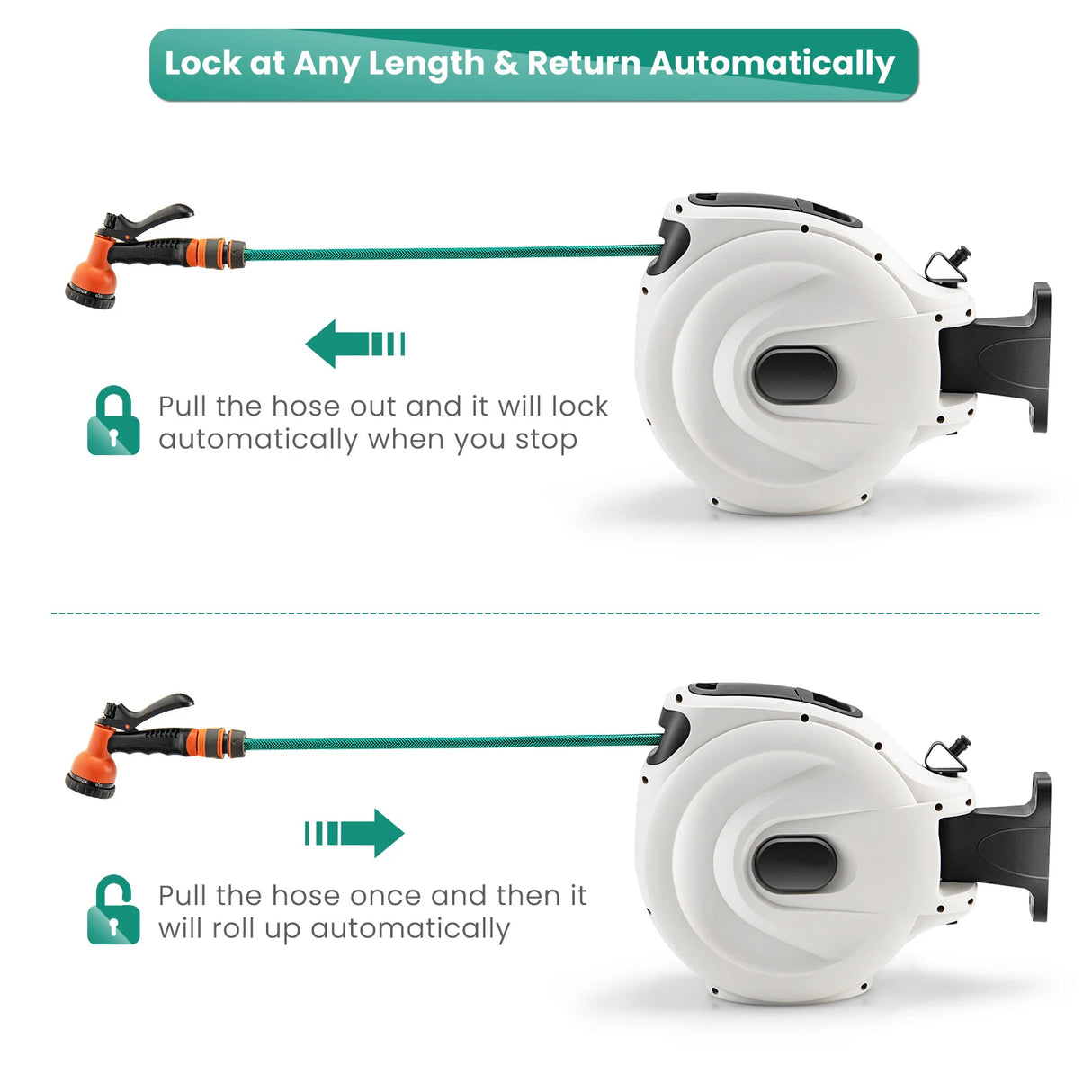 Garden hose reel with wall bracket 180  rotating bracket 1/2 inch 30m + 2m