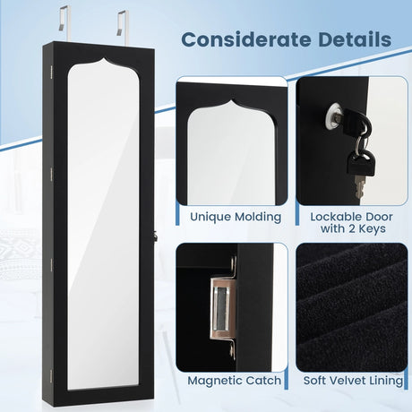 Wall Mounted Jewellery Armoire with LED Light-Black