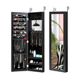 Full Length Mirror Jewelry Cabinet with Ring Slots and Necklace Hooks-Black