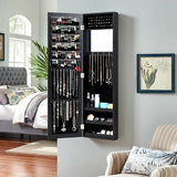 Full Length Mirror Jewelry Cabinet with Ring Slots and Necklace Hooks-Black