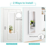Full Length Mirror Jewelry Cabinet with Ring Slots and Necklace Hooks-White