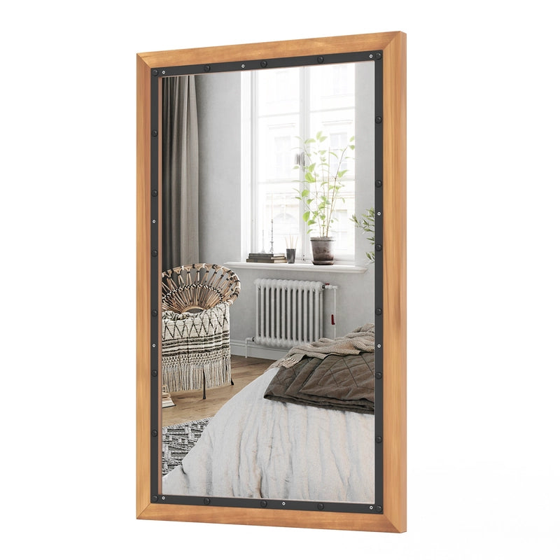 22 x 36 Inch Rectangular Frame Decor Wall Mounted Mirror with Back Board-Natural