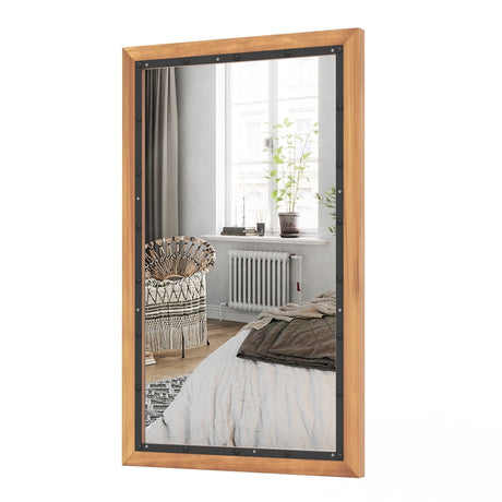 22 x 36 Inch Rectangular Frame Decor Wall Mounted Mirror with Back Board-Natural