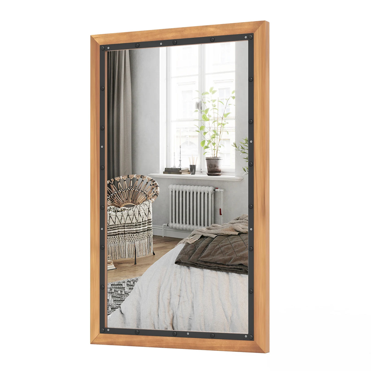22 x 36 Inch Rectangular Frame Decor Wall Mounted Mirror with Back Board-Natural