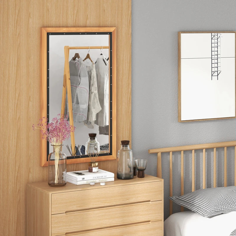 22 x 36 Inch Rectangular Frame Decor Wall Mounted Mirror with Back Board-Natural