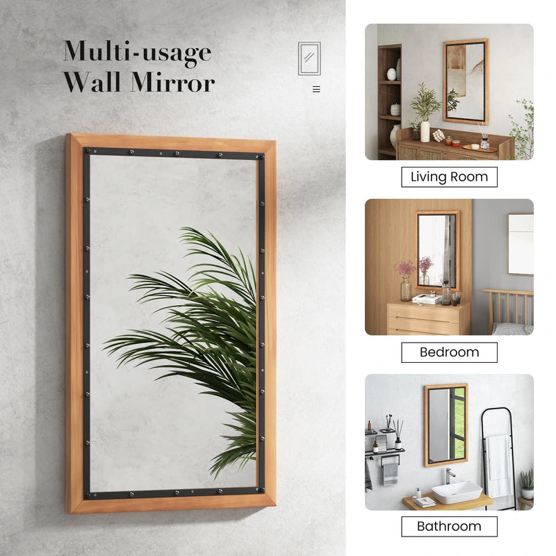 22 x 36 Inch Rectangular Frame Decor Wall Mounted Mirror with Back Board-Natural