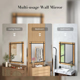 30 x 40 Inch Wall Mounted Mirror with Fir Wood Frame-Natural