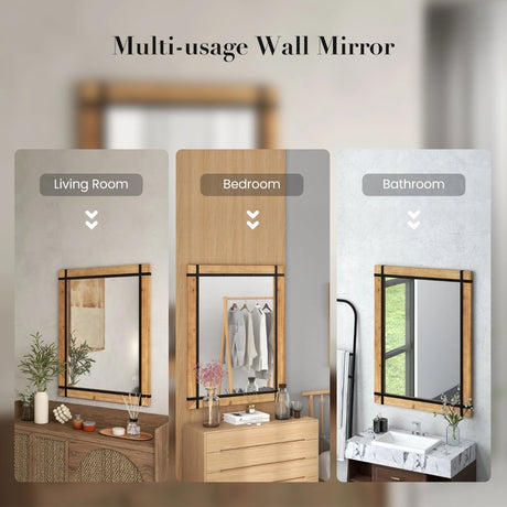 30 x 40 Inch Wall Mounted Mirror with Fir Wood Frame-Natural