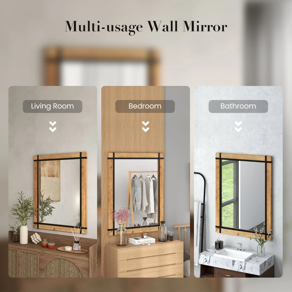 30 x 40 Inch Wall Mounted Mirror with Fir Wood Frame-Natural