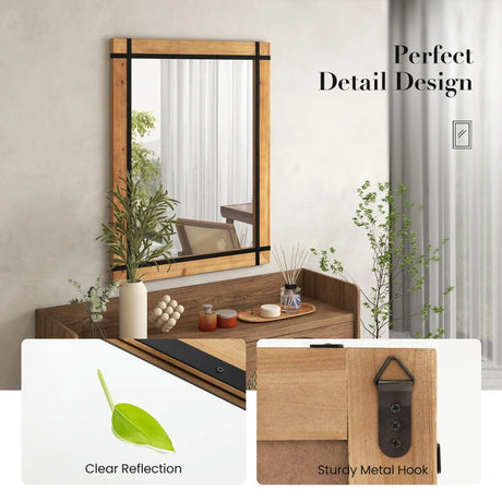 30 x 40 Inch Wall Mounted Mirror with Fir Wood Frame-Natural