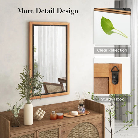 22 x 36 Inch Rectangular Frame Decor Wall Mounted Mirror with Back Board-Natural