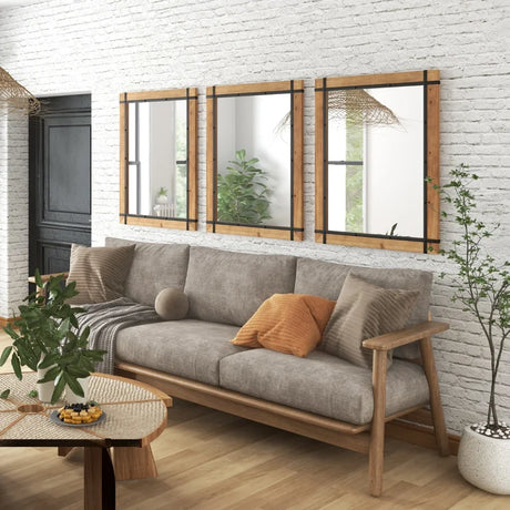 30 x 40 Inch Wall Mounted Mirror with Fir Wood Frame-Natural