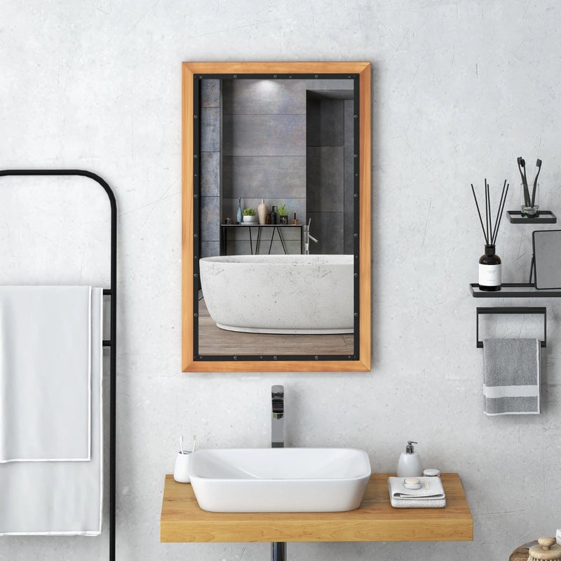22 x 36 Inch Rectangular Frame Decor Wall Mounted Mirror with Back Board-Natural