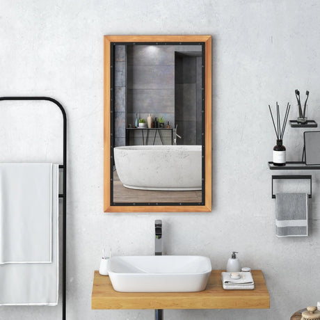 22 x 36 Inch Rectangular Frame Decor Wall Mounted Mirror with Back Board-Natural