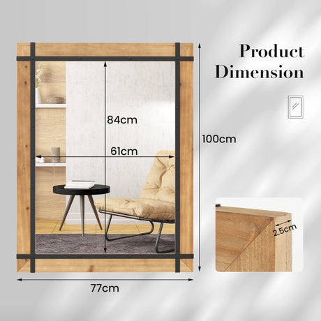 30 x 40 Inch Wall Mounted Mirror with Fir Wood Frame-Natural