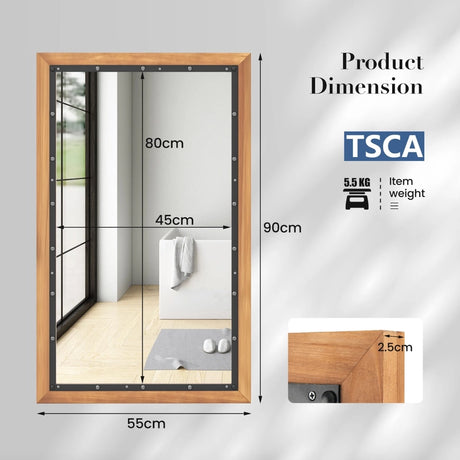 22 x 36 Inch Rectangular Frame Decor Wall Mounted Mirror with Back Board-Natural