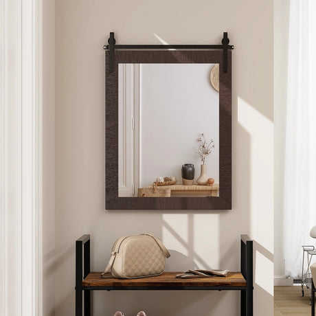 30 x 22 Inch Wall Mount Mirror with Wood Frame-Walnut