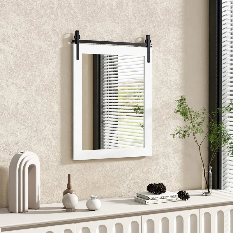 30 x 22 Inch Wall Mount Mirror with Wood Frame-White