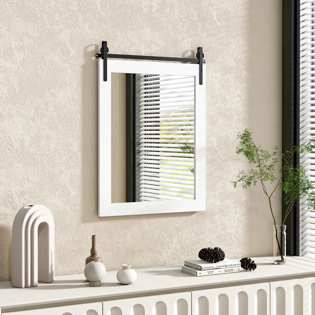 30 x 22 Inch Wall Mount Mirror with Wood Frame-White