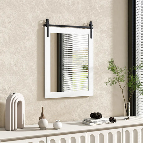 30 x 22 Inch Wall Mount Mirror with Wood Frame-White