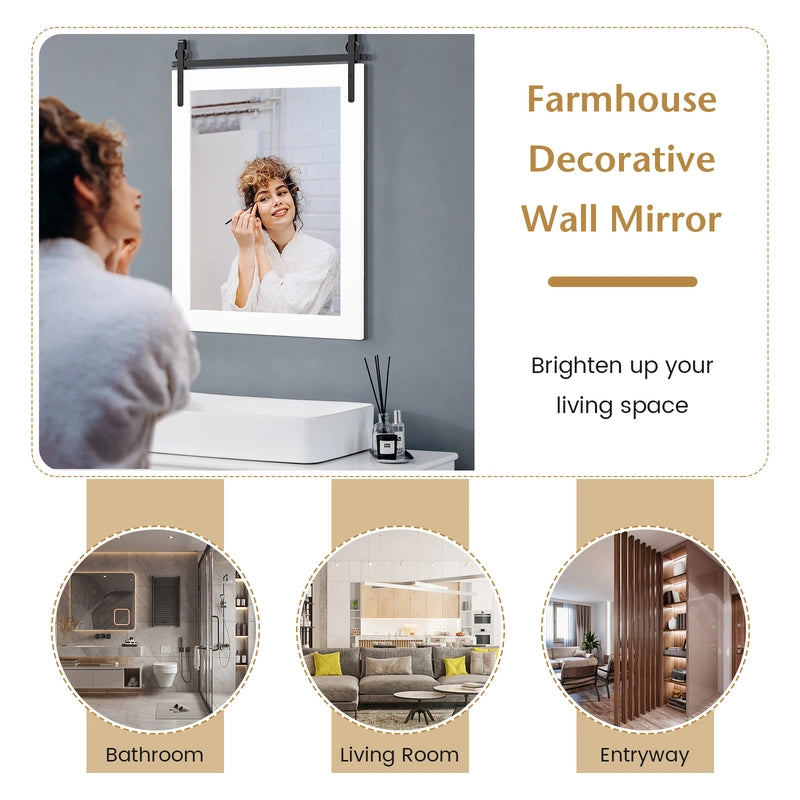 30 x 22 Inch Wall Mount Mirror with Wood Frame-White