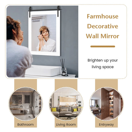 30 x 22 Inch Wall Mount Mirror with Wood Frame-White