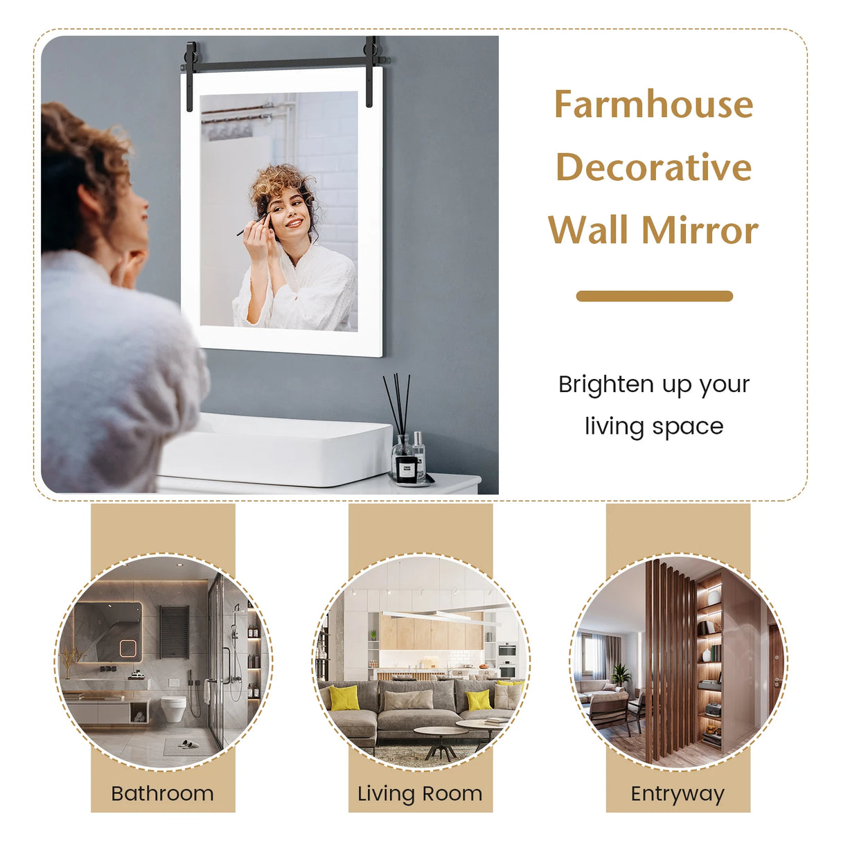 30 x 22 Inch Wall Mount Mirror with Wood Frame-White