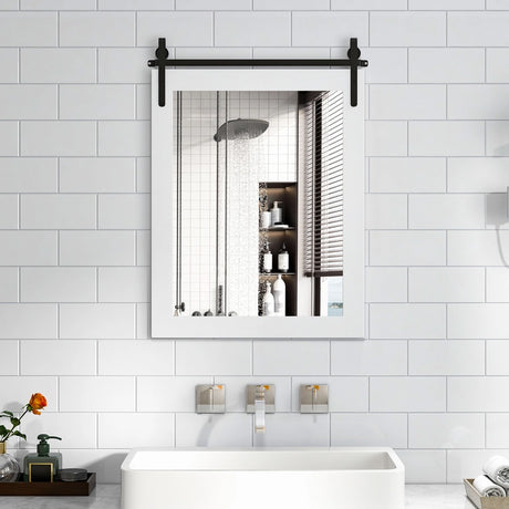 30 x 22 Inch Wall Mount Mirror with Wood Frame-White