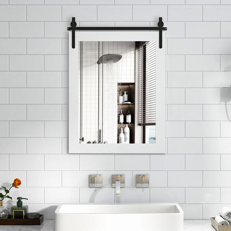 30 x 22 Inch Wall Mount Mirror with Wood Frame-White