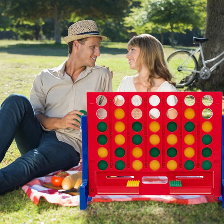 Jumbo 4-to-Score Connect Game Set with Carrying Bag and 42 Coins-Blue