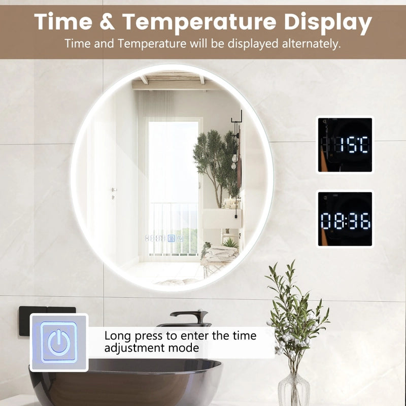 Wall Mounted Round Mirror with 3-Color Dimmable Lights and 3-Color Dimmable