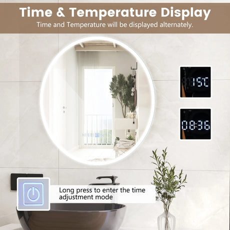 Wall Mounted Round Mirror with 3-Color Dimmable Lights and 3-Color Dimmable