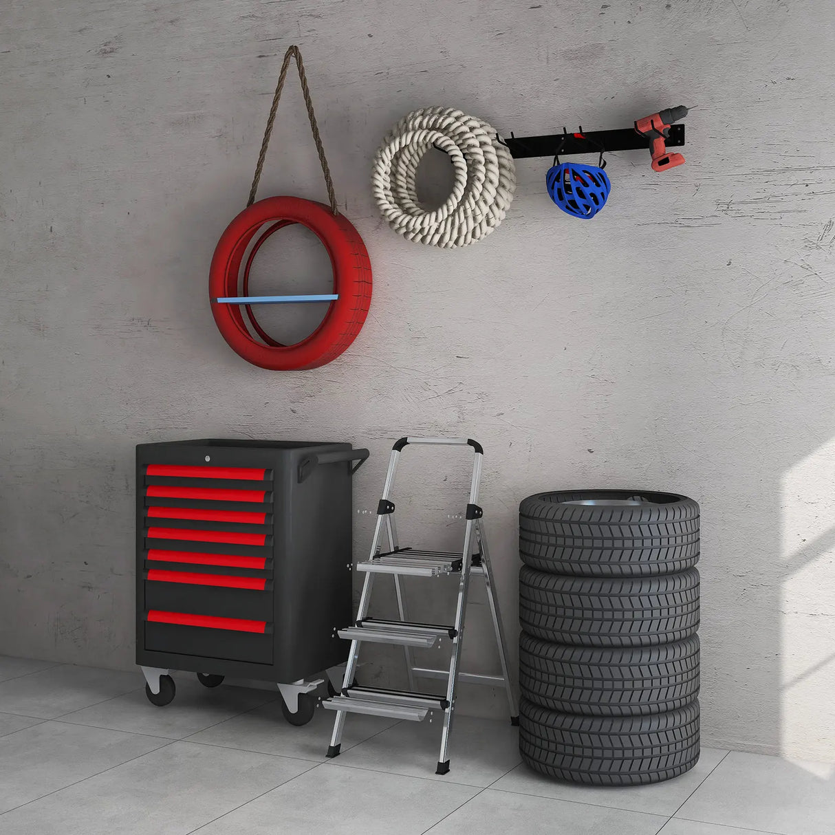 Device holder wall mount incl. 4 double hooks Garden tool holder 150 kg load capacity