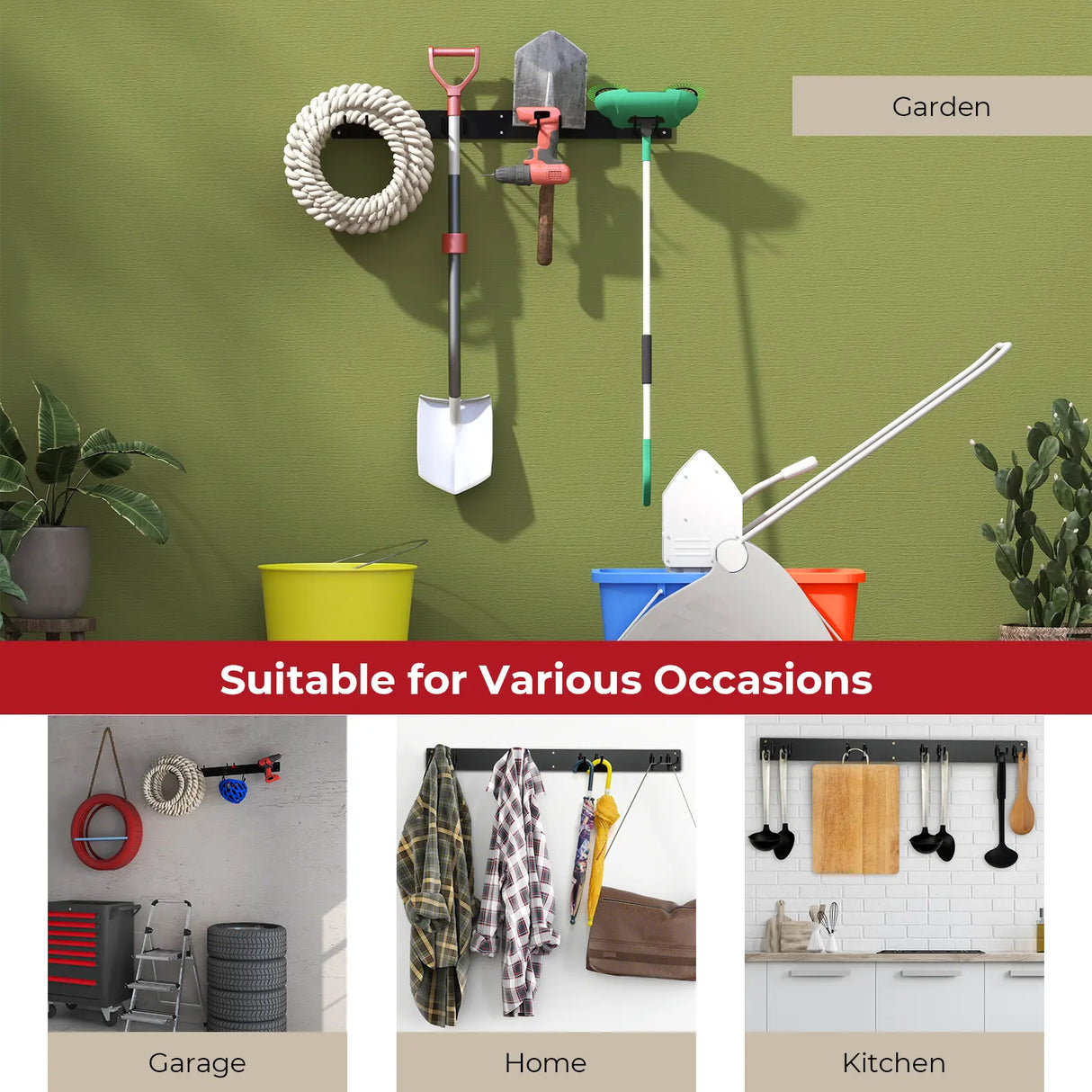 Device holder wall mount incl. 4 double hooks Garden tool holder 150 kg load capacity
