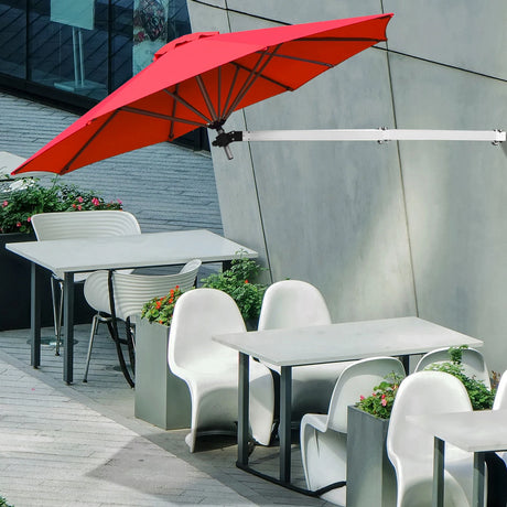 8ft Wall-Mounted Telescopic Folding Tilt Aluminum Sun Shade Umbrella-Burgundy