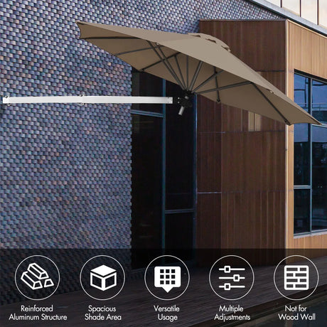 8ft Wall-Mounted Telescopic Folding Tilt Aluminum Sun Shade Umbrella-Tan