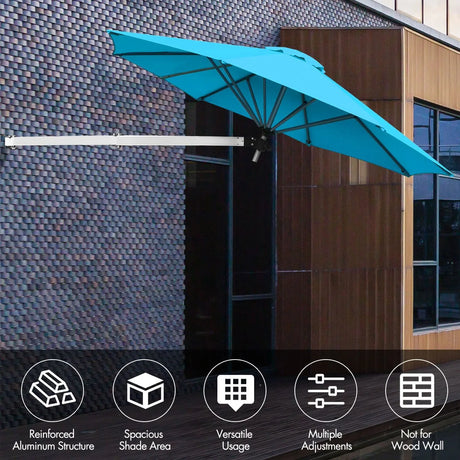 8ft Wall-Mounted Telescopic Folding Tilt Aluminum Sun Shade Umbrella-Blue