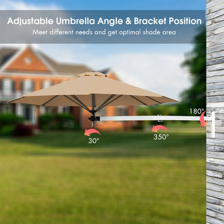 8ft Wall-Mounted Telescopic Folding Tilt Aluminum Sun Shade Umbrella-Beige