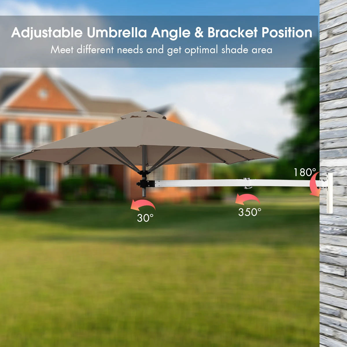 8ft Wall-Mounted Telescopic Folding Tilt Aluminum Sun Shade Umbrella-Tan