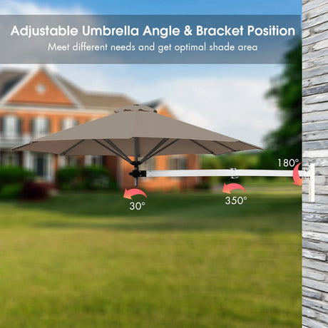 8ft Wall-Mounted Telescopic Folding Tilt Aluminum Sun Shade Umbrella-Tan