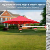 8ft Wall-Mounted Telescopic Folding Tilt Aluminum Sun Shade Umbrella-Burgundy